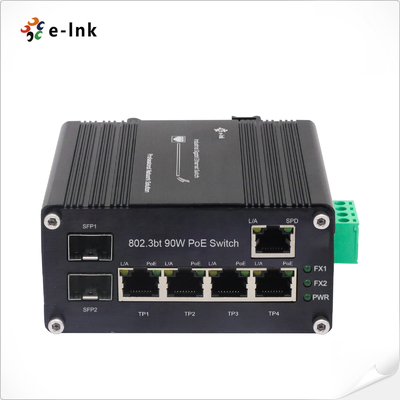 Промышленный неуправляемый 4-портный коммутатор PoE мощностью 802.3bt 90W с 1-портным RJ45 и 2-портным SFP-волокном