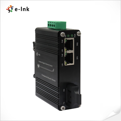 Мини-индустриальный 1-портный 100Base-FX на 2-портный 10/100Base-T 60W PoE++ медиаконвертер
