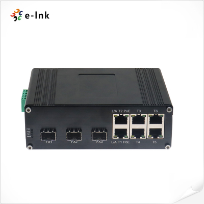 Промышленный 6-портный коммутатор Ethernet 10/100T 802.3af/at PoE + 3-портный коммутатор Ethernet 100BASE-FX