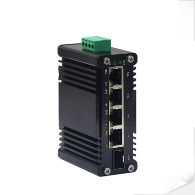 Миниатюрный промышленный 4-портовый коммутатор Ethernet 10/100/1000T 802.3at PoE + 1-портовый 100/1000X SFP с входным напряжением 12~48 В постоянного тока и повышающим преобразователем напряжения