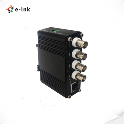 DIN-Rail Receiver of 4-port Coax to 1-port 10/100Base-TX Ethernet Switch with PoC