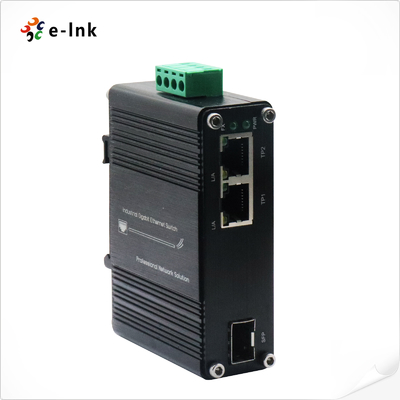 Миниатюрный промышленный медиаконвертер 1-портовый 100/1000X SFP в 2-портовый 10/100/1000T Ethernet, поддерживает полнодуплексный/полудуплексный режим, автосогласование